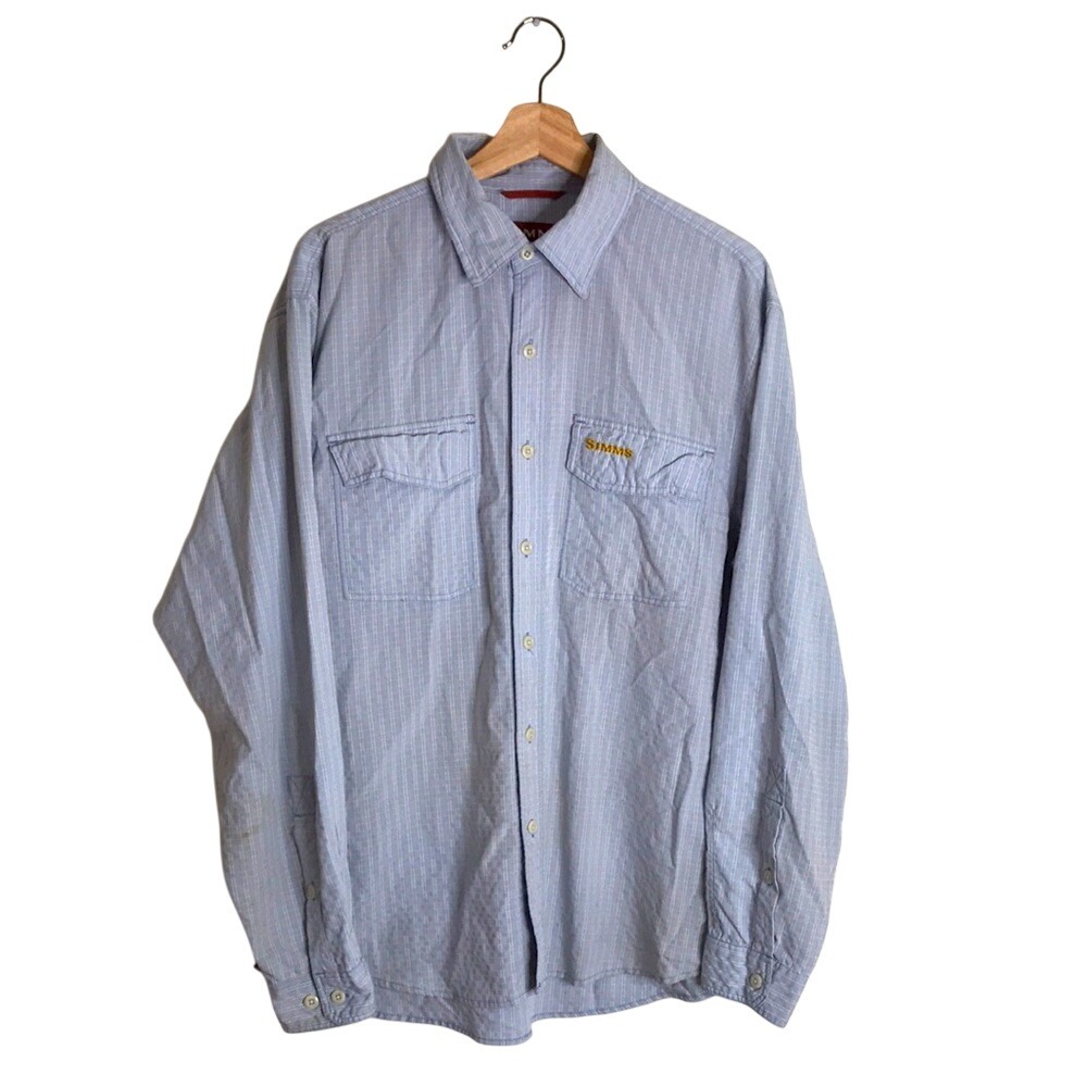 Simms Mens Outdoors Button Down Fishing Shirt Blue Plaid Size L